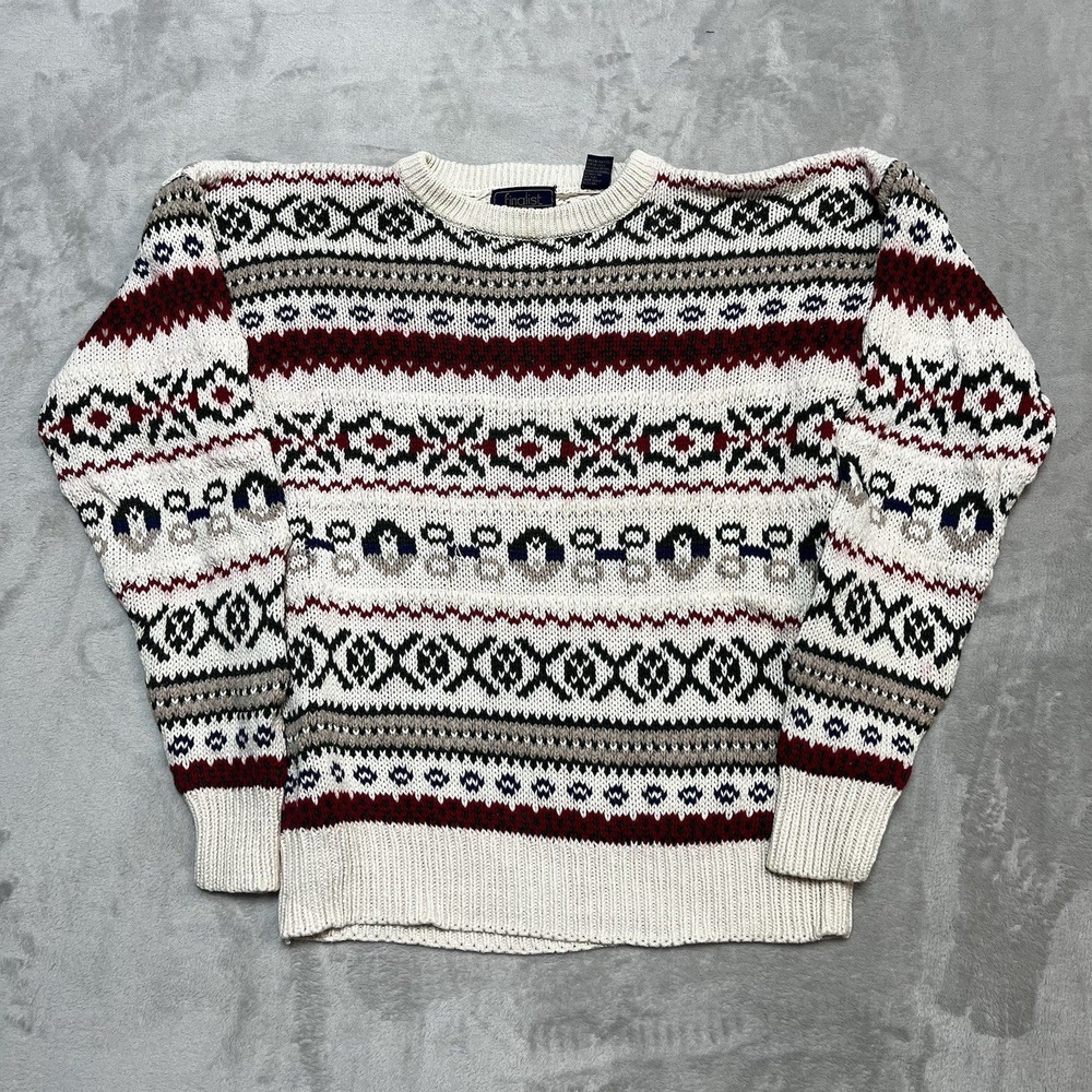 VTG 80s Finalist Mens Size L Heavy Knit Multicolor Cottage Core Aztec Sweater